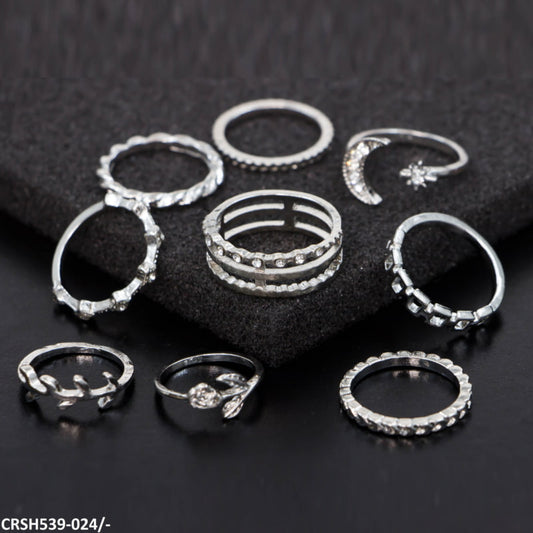 CRSH539 YYE Flower/Moon/Leaf 9 Midi Rings - CRSH