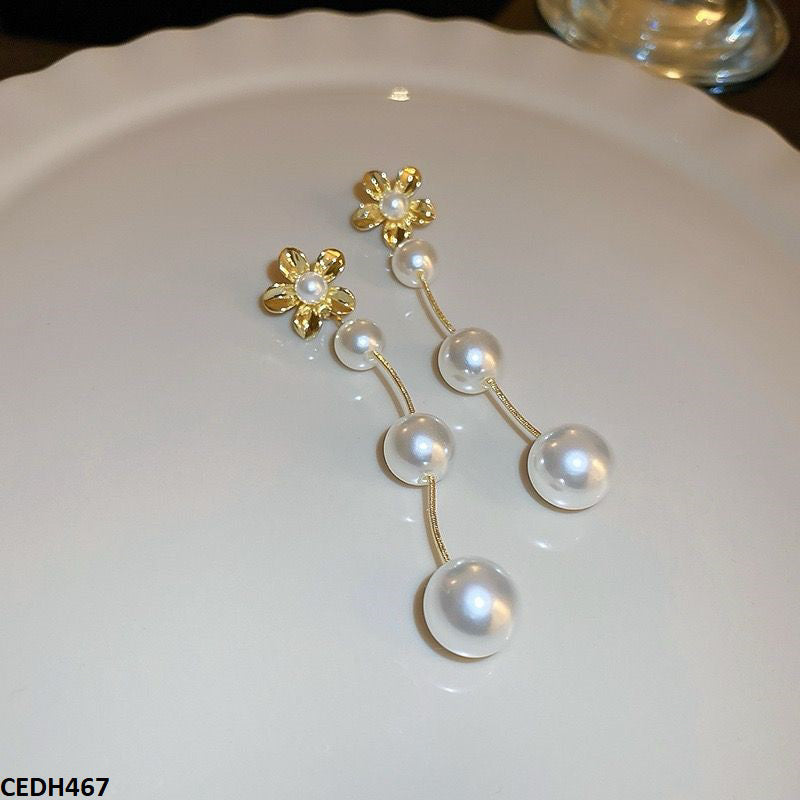 CEDH467 YYZ Flower/Pearl Drop Earrings Pair - CEDH