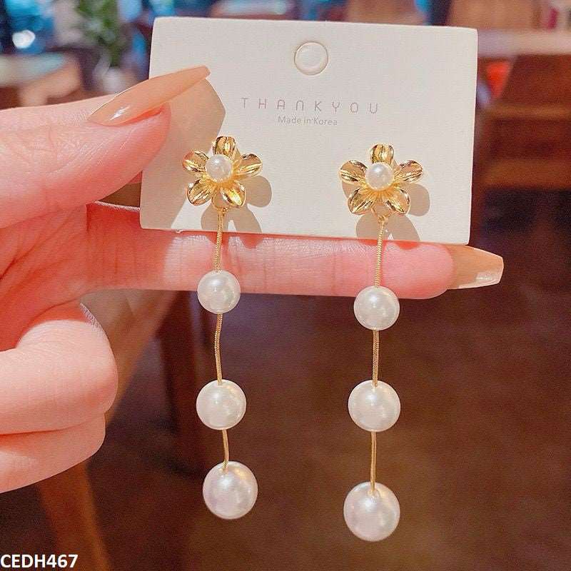 CEDH467 YYZ Flower/Pearl Drop Earrings Pair - CEDH