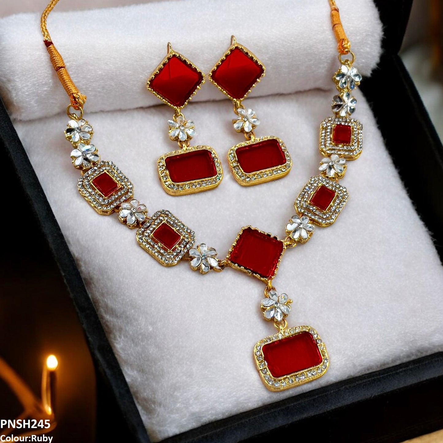 PNSH245 FRN Square/Rectangle Drop Necklace Set - PNSH