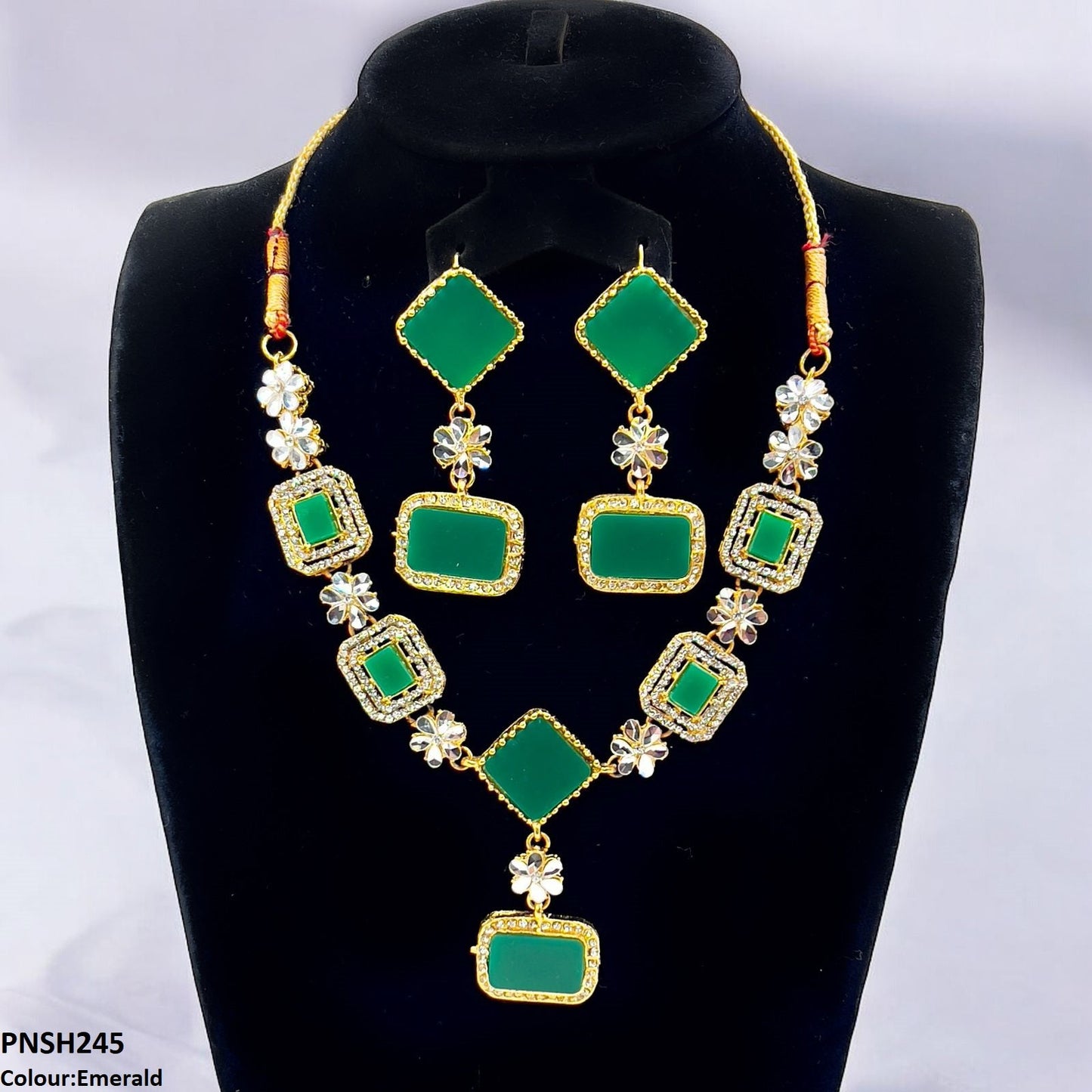 PNSH245 FRN Square/Rectangle Drop Necklace Set - PNSH