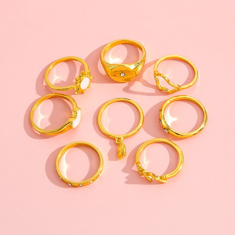 CRGH581 YPG Heart/Sun/Cloud 8 Midi Rings - CRGH