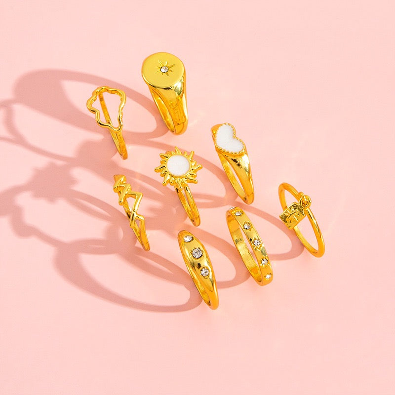 CRGH581 YPG Heart/Sun/Cloud 8 Midi Rings - CRGH