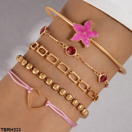 TBRH333 YYE Flower/Heart/ Circle Bracelet Set - CBRH