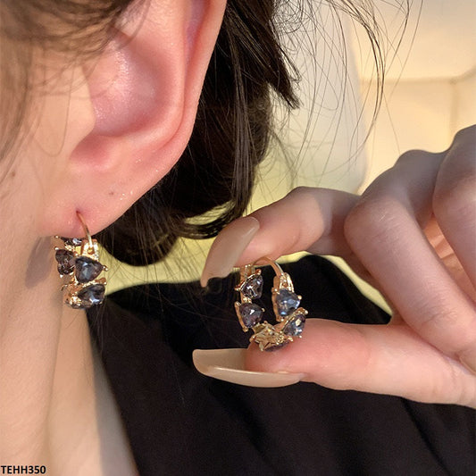 TEHH350 HJF Heart Stone Ear Hoops Pair -CEHH