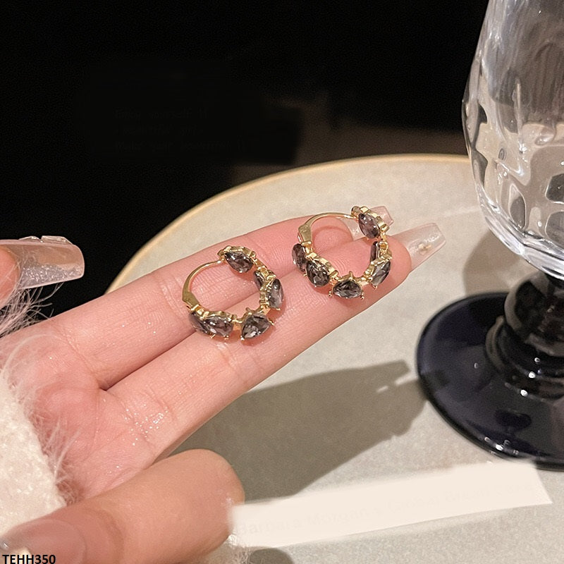 TEHH350 HJF Heart Stone Ear Hoops Pair -CEHH