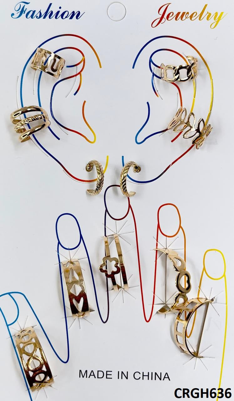 CRGH636 FNG Midi Rings + Ear Cuff Set - CRGH
