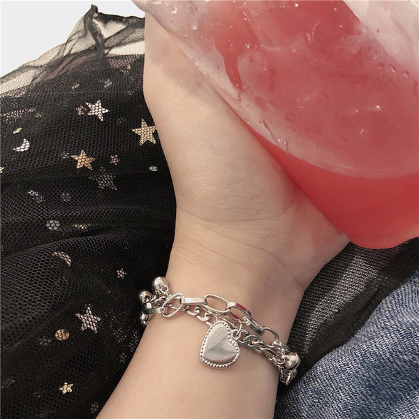 UNI-10025 -Double Layer Heart Charms Silver - Bracelet