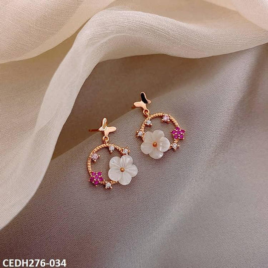 DH276 YYZ Butterfly Flower Drop Earrings Pair
