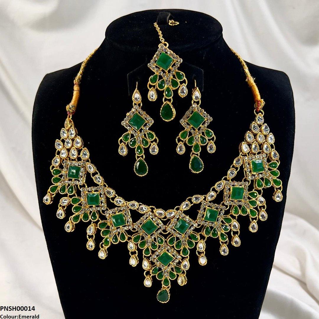 SH00014 FRN Sqyare/Tear Drop Necklace Set - PNSH