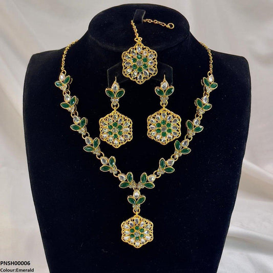 SH00006 FRN Tear/Flower Drop Necklace Set - PNSH