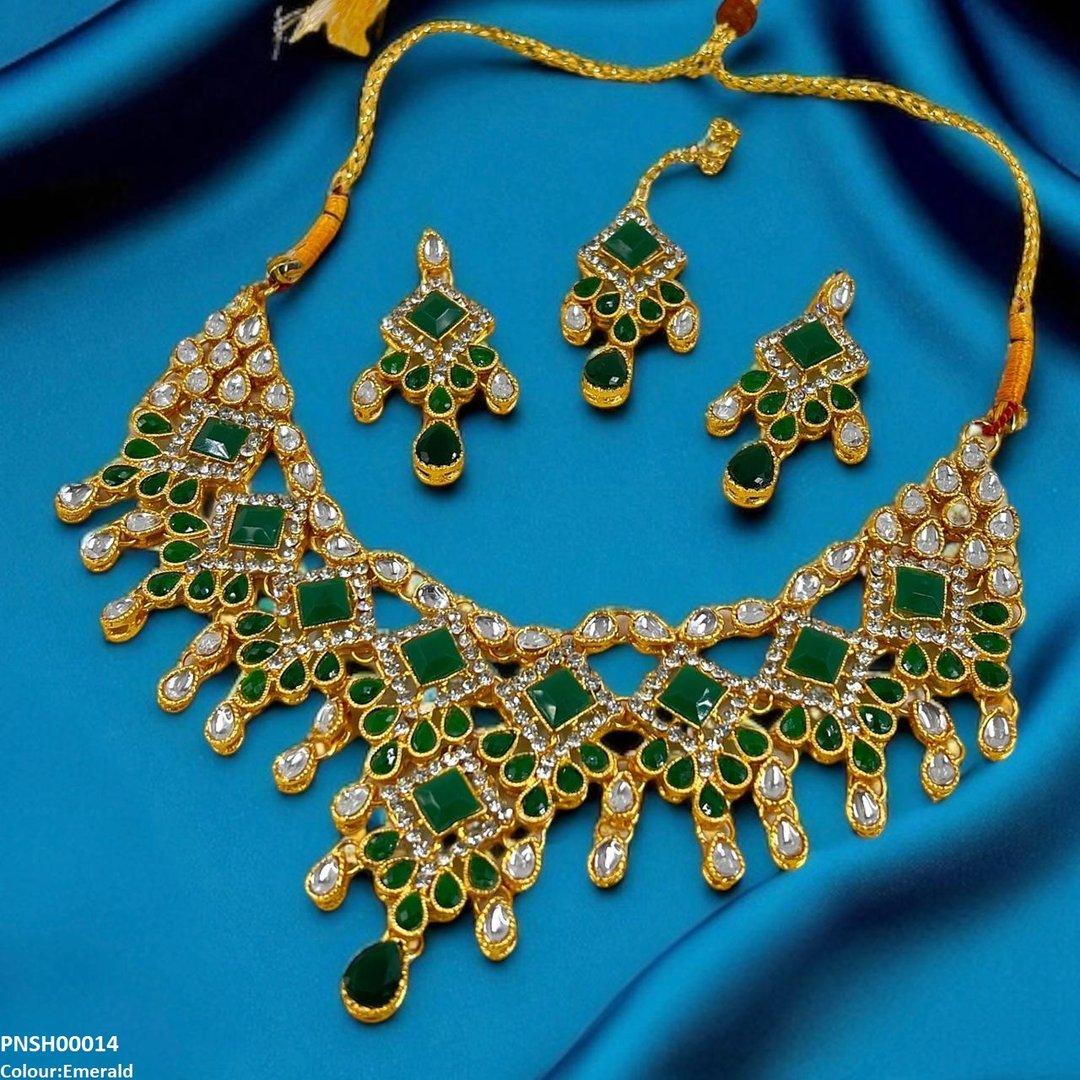SH00014 FRN Sqyare/Tear Drop Necklace Set - PNSH