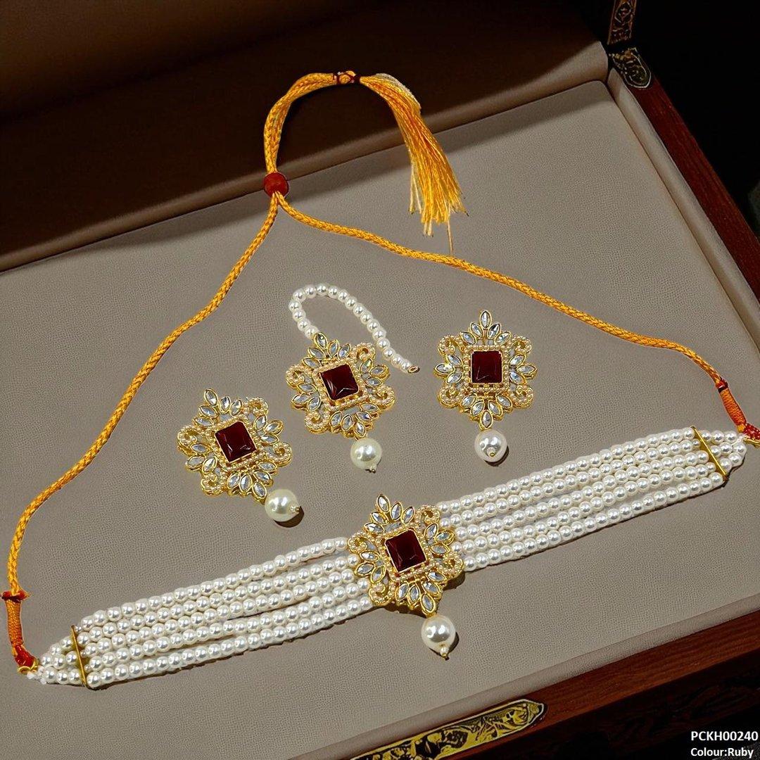 KH00240 MZM Square/Tear Pearl Drop Choker Set - PCKH
