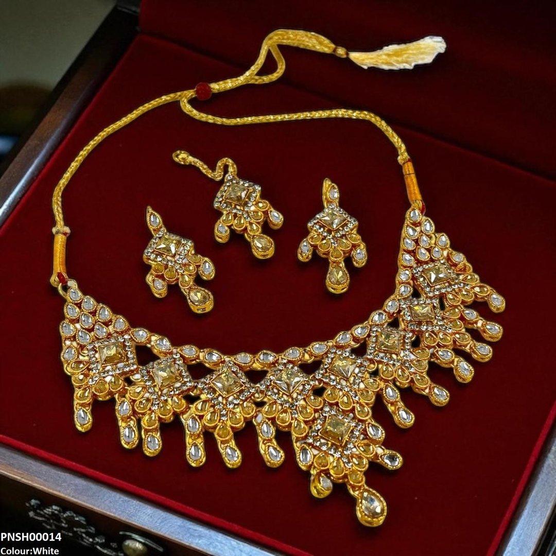 SH00014 FRN Sqyare/Tear Drop Necklace Set - PNSH