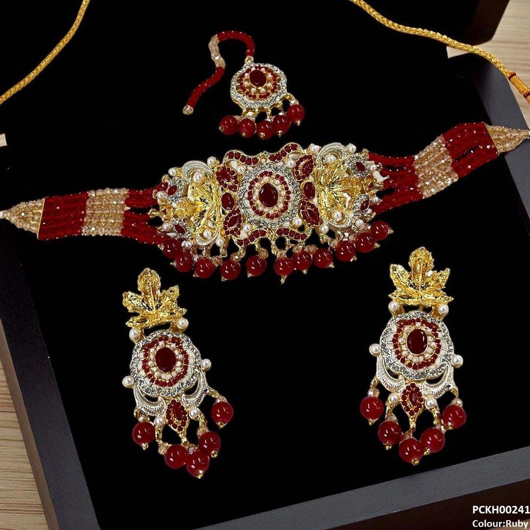 KH00241 SDQ Oval/Leaf Pearl Drop Choker Set - PCKH