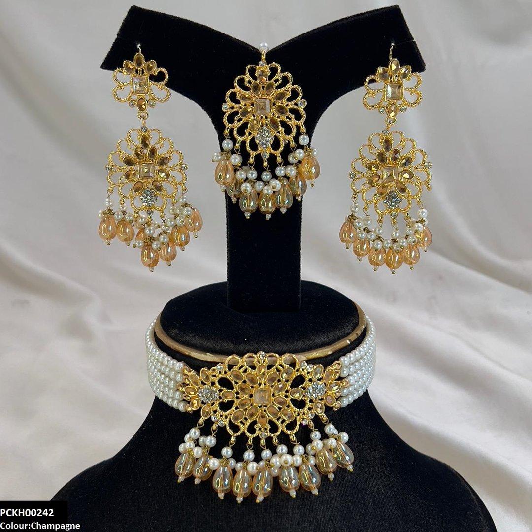 KH00242 MZM Square Flower Pearl Drop Choker Set - PCKH