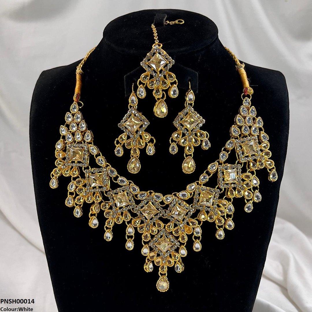 SH00014 FRN Sqyare/Tear Drop Necklace Set - PNSH
