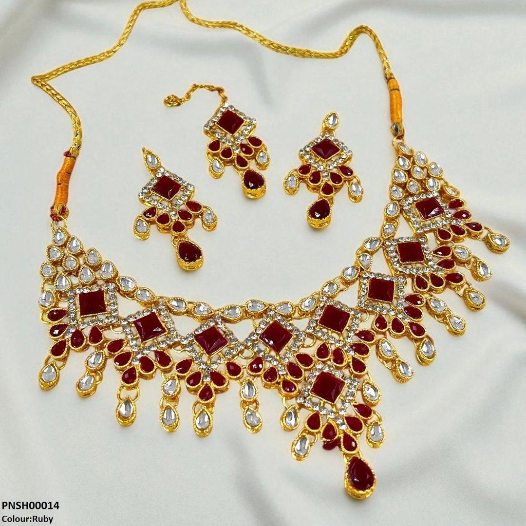 SH00014 FRN Sqyare/Tear Drop Necklace Set - PNSH