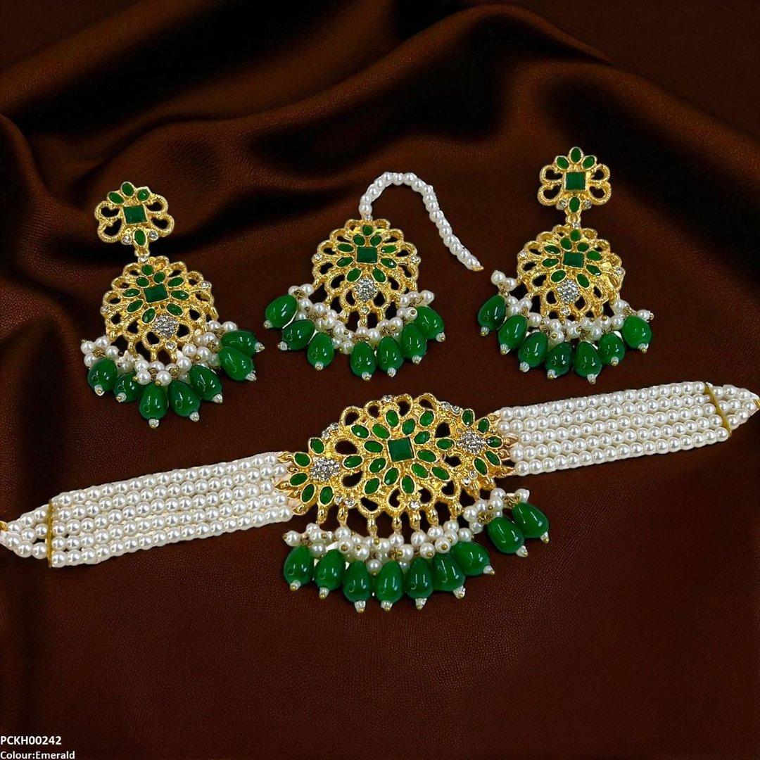 KH00242 MZM Square Flower Pearl Drop Choker Set - PCKH