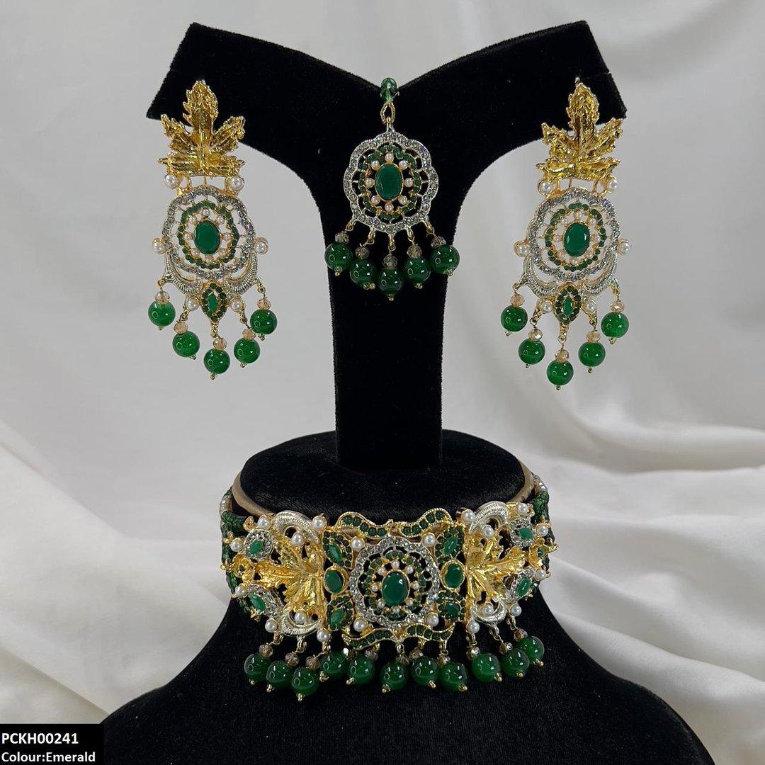 KH00241 SDQ Oval/Leaf Pearl Drop Choker Set - PCKH