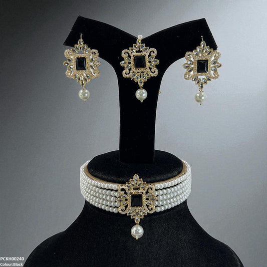 KH00240 MZM Square/Tear Pearl Drop Choker Set - PCKH