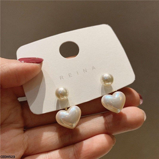 DH523 LSH Pearl/Heart Drop Earrings