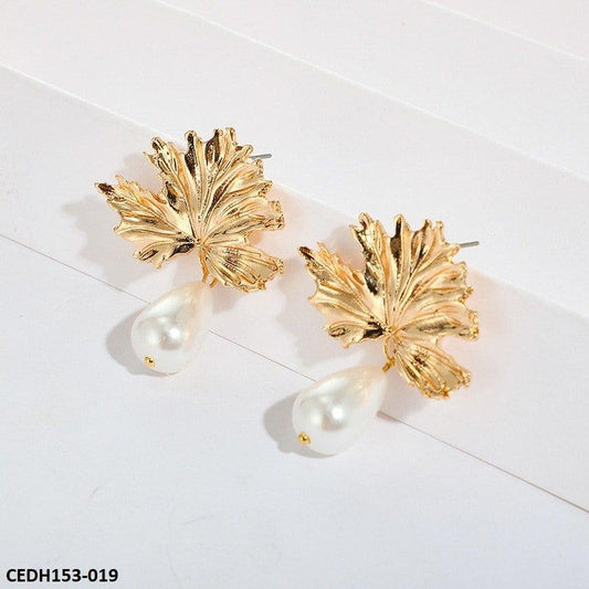 DH153 ZLX Leaf Pearl Drop Earrings Pair