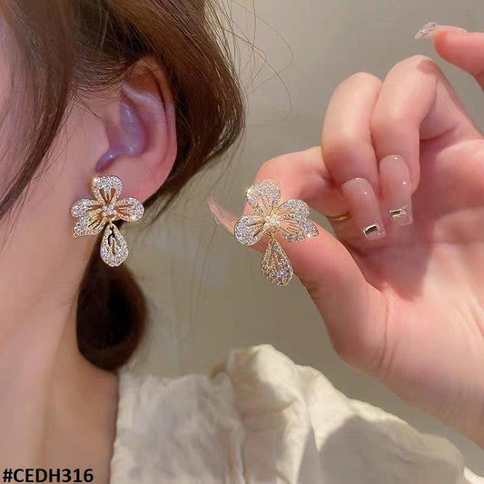 DH316 ZHL Flower Teardrop Earrings Pair