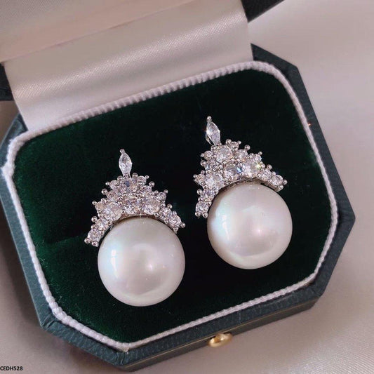 DH528 ZCD Crown Pearl Drop Earrings-
