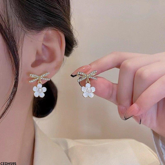 DH595-SIQ CEDH595 SIQ Bow/Flower Drop Earrings