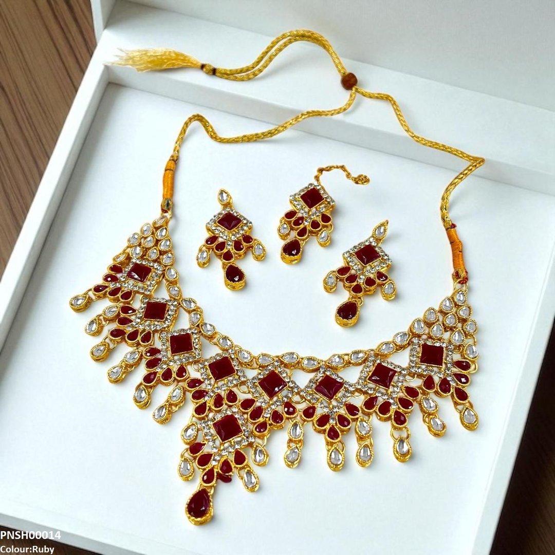 SH00014 FRN Sqyare/Tear Drop Necklace Set - PNSH