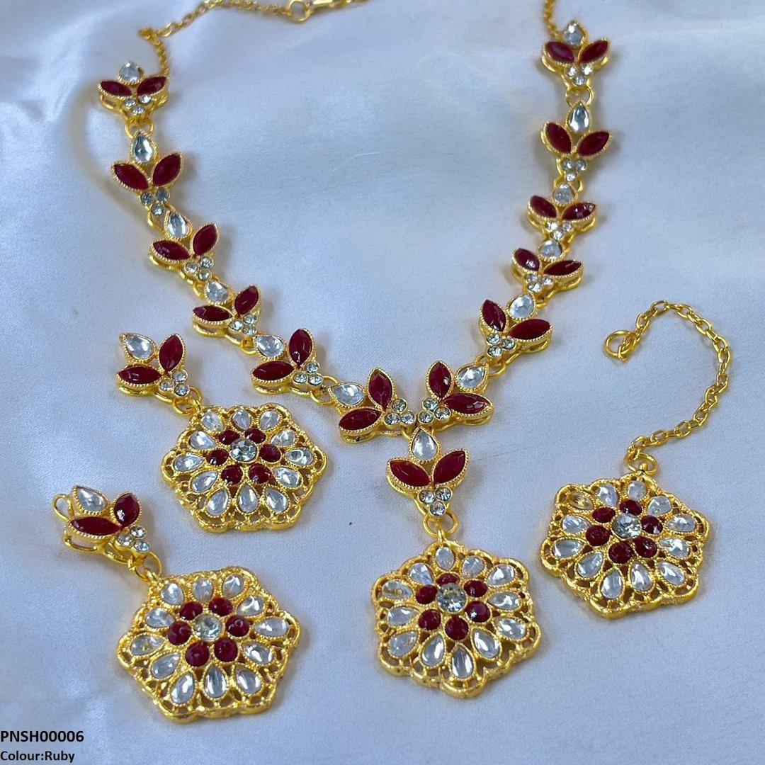 SH00006 FRN Tear/Flower Drop Necklace Set - PNSH