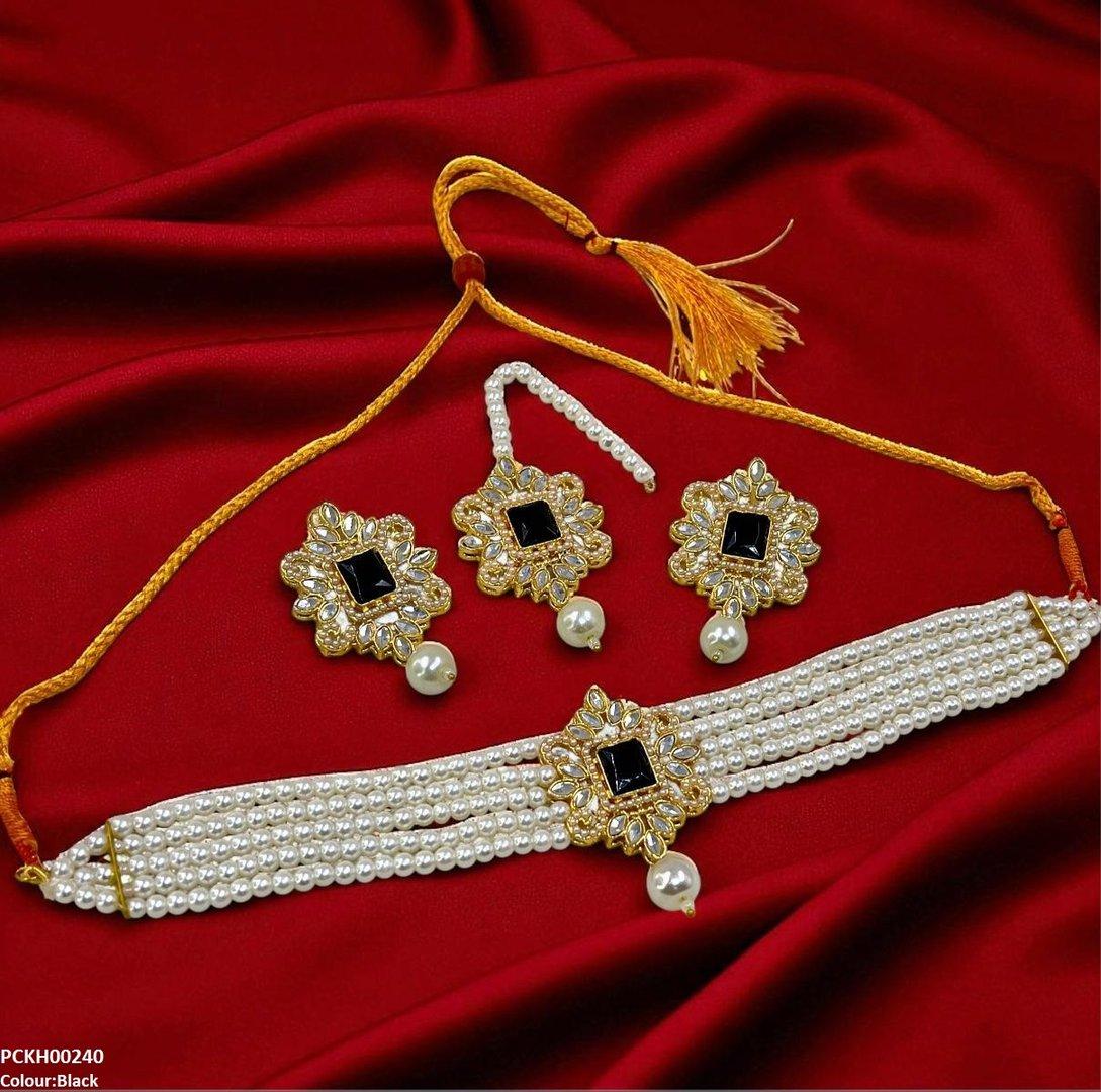 KH00240 MZM Square/Tear Pearl Drop Choker Set - PCKH