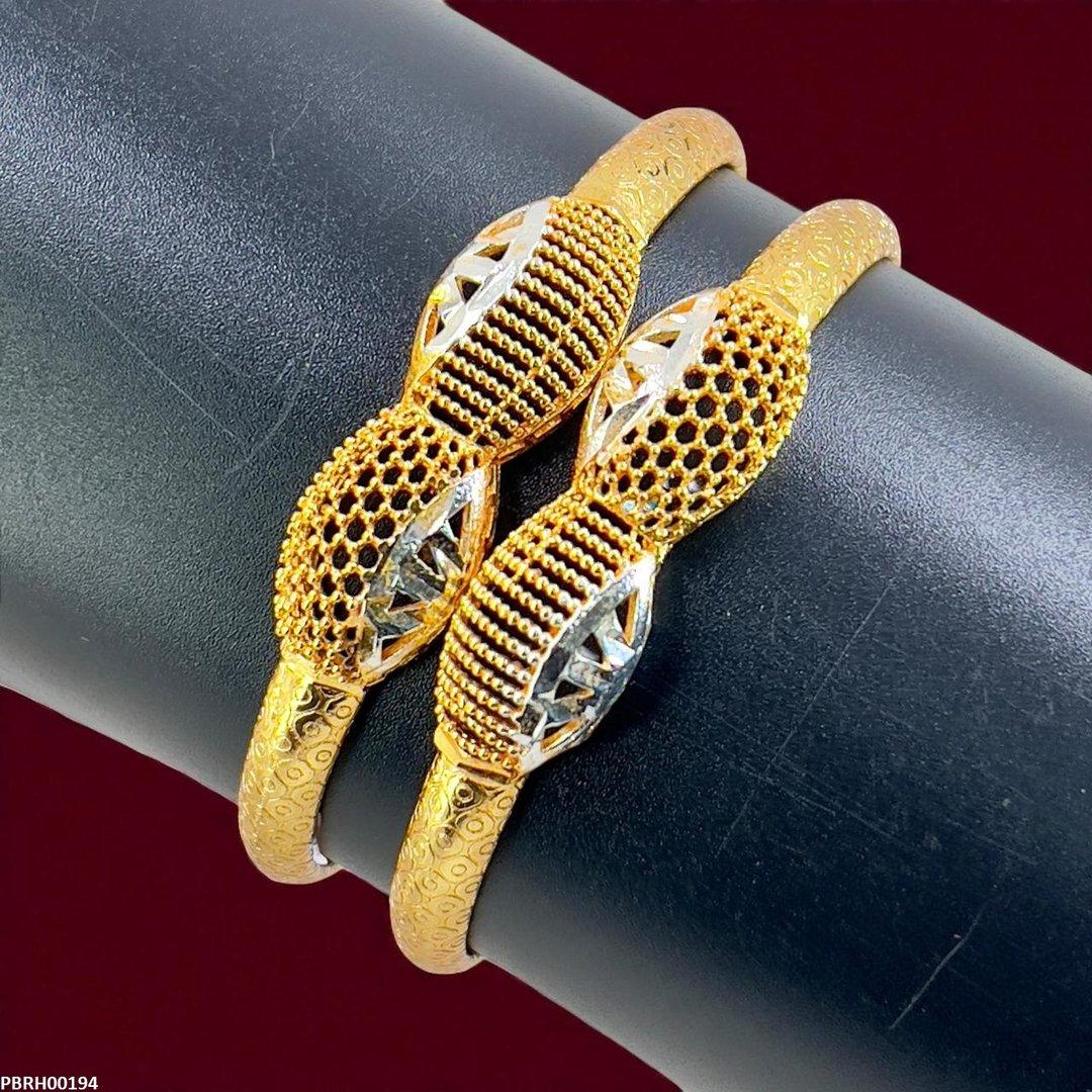 RH00194 MZM Two-Tone Filigree Bangles 2 Pcs Set - PBRH