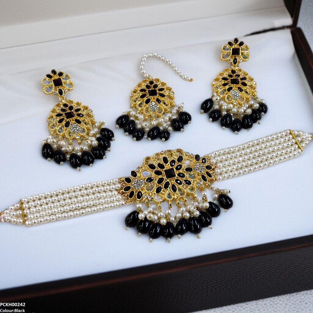 KH00242 MZM Square Flower Pearl Drop Choker Set - PCKH