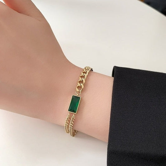 CH205 ZLX Greenish Baguette Hand Bracelet Openable