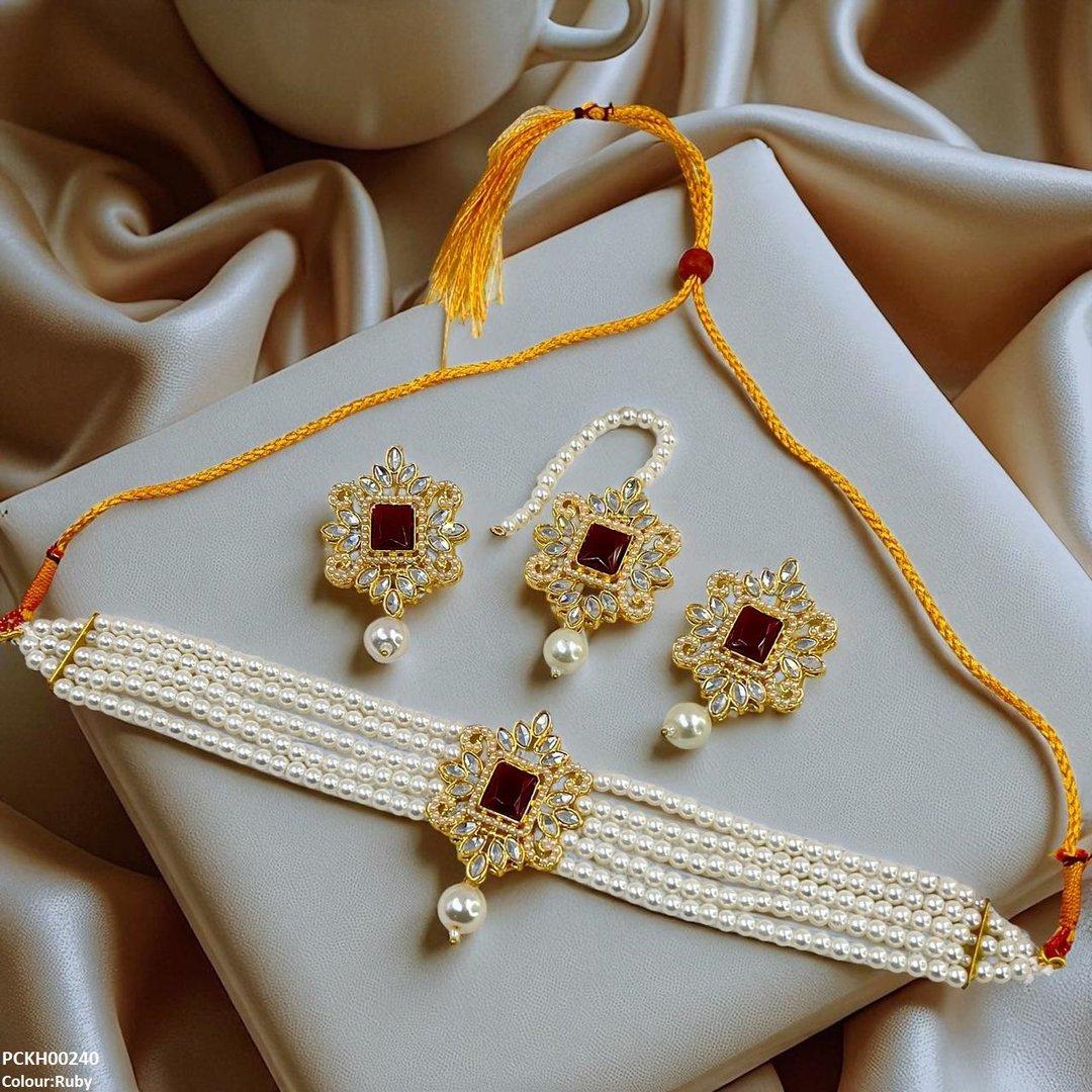 KH00240 MZM Square/Tear Pearl Drop Choker Set - PCKH