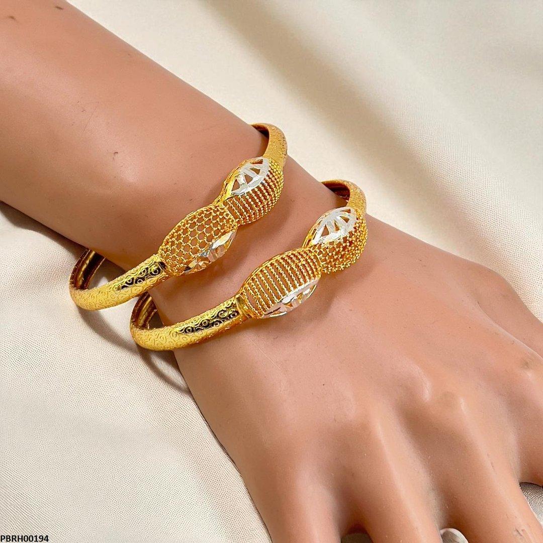 RH00194 MZM Two-Tone Filigree Bangles 2 Pcs Set - PBRH