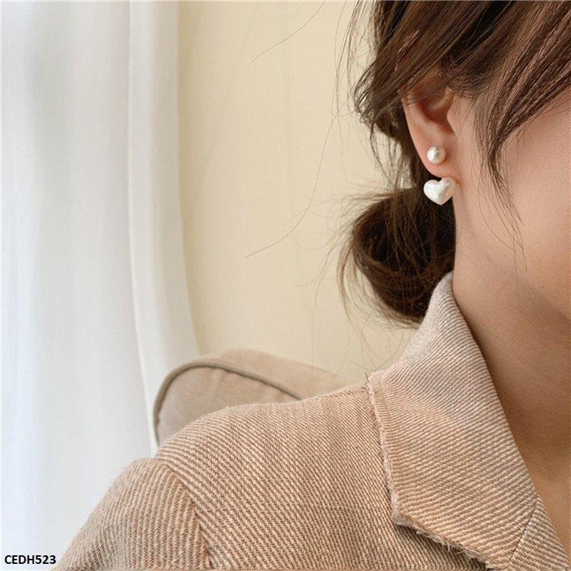 DH523 LSH Pearl/Heart Drop Earrings