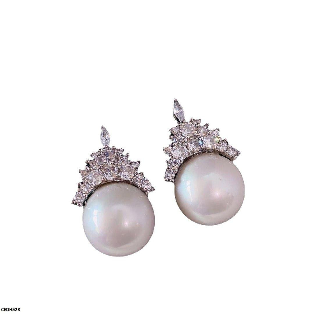 DH528 ZCD Crown Pearl Drop Earrings-