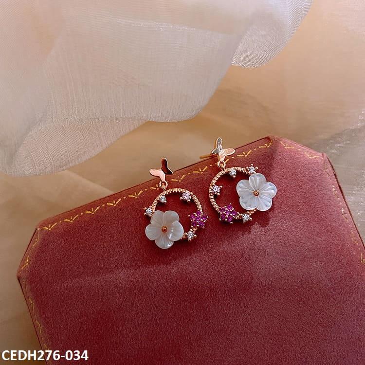 DH276 YYZ Butterfly Flower Drop Earrings Pair
