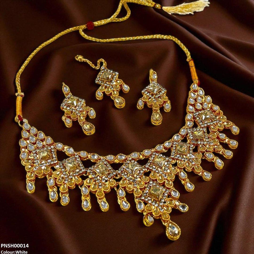 SH00014 FRN Sqyare/Tear Drop Necklace Set - PNSH