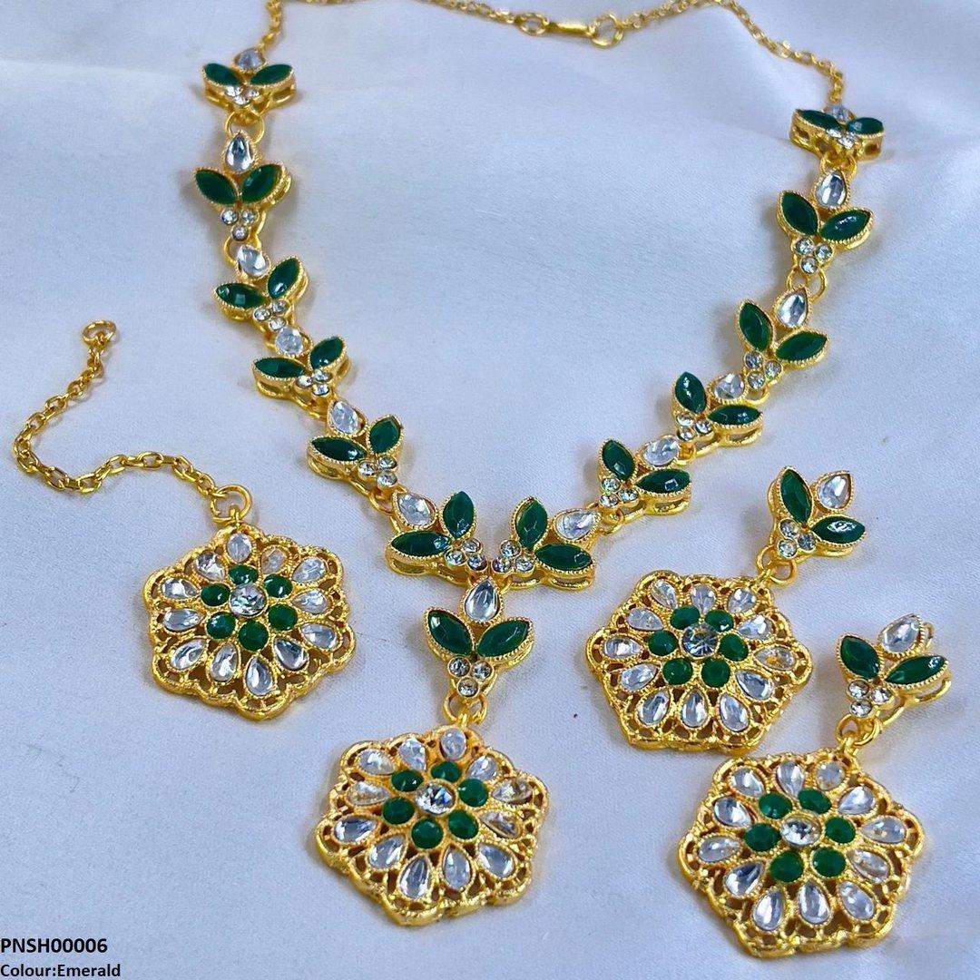 SH00006 FRN Tear/Flower Drop Necklace Set - PNSH
