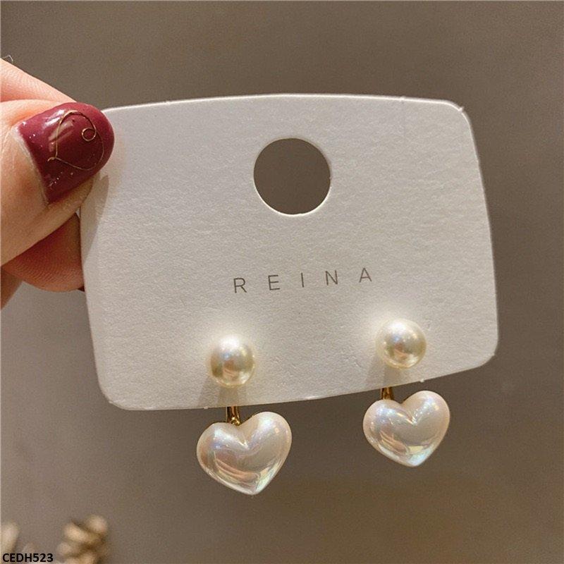 DH523 LSH Pearl/Heart Drop Earrings