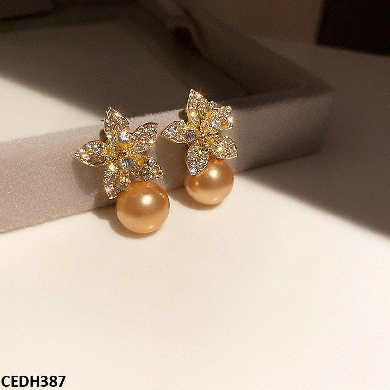 DH387 SYB Flower Shinning Pearl Drop Earrings Pair