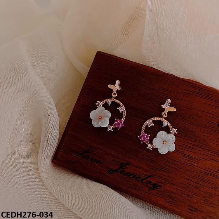 DH276 YYZ Butterfly Flower Drop Earrings Pair