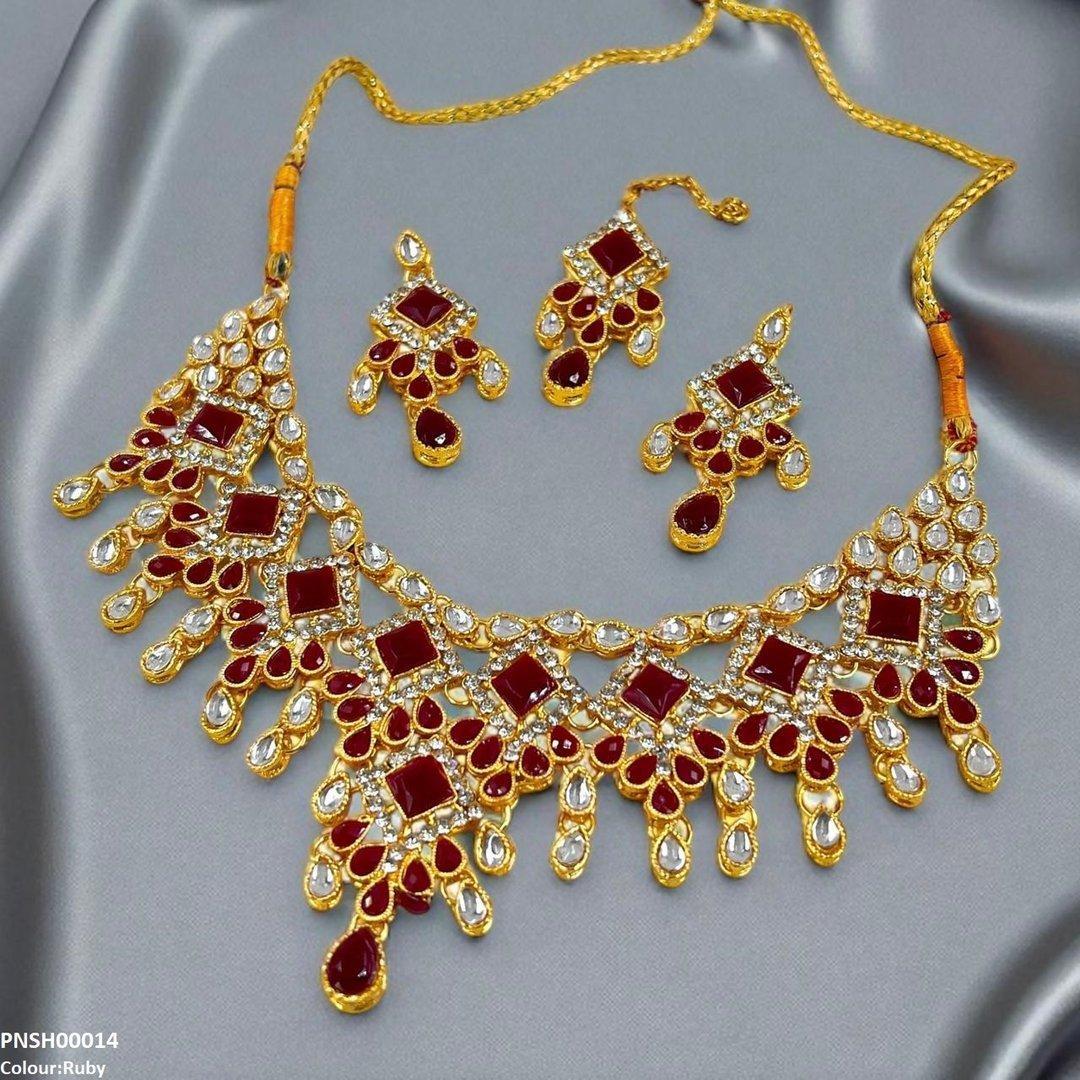SH00014 FRN Sqyare/Tear Drop Necklace Set - PNSH