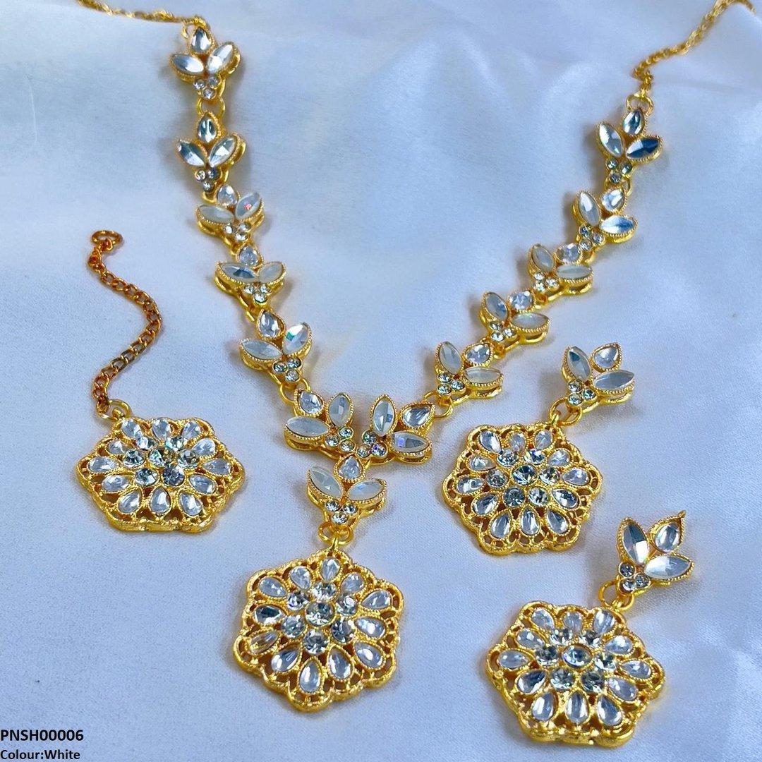 SH00006 FRN Tear/Flower Drop Necklace Set - PNSH