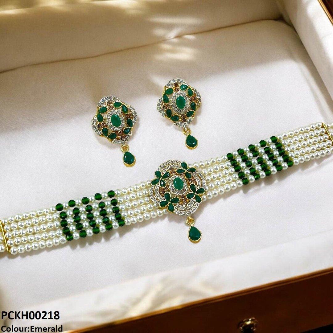 KH00218 SDQ Flower Tear Drop Choker Set - PCKH Wholesale Price