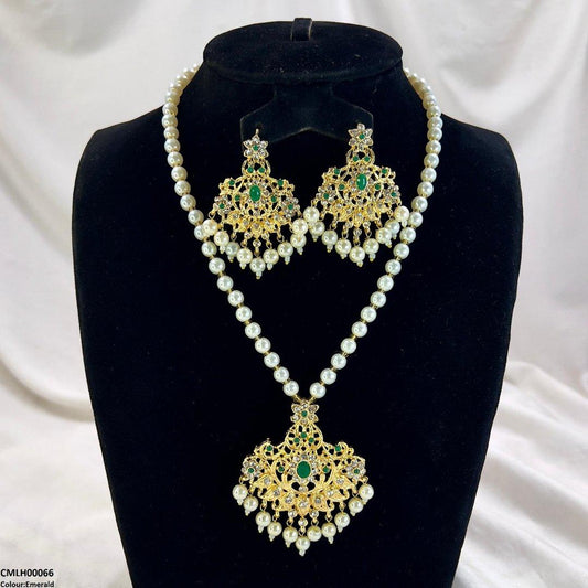 LH00066 MZM Oval/Flower Pearl Drop Mala Set